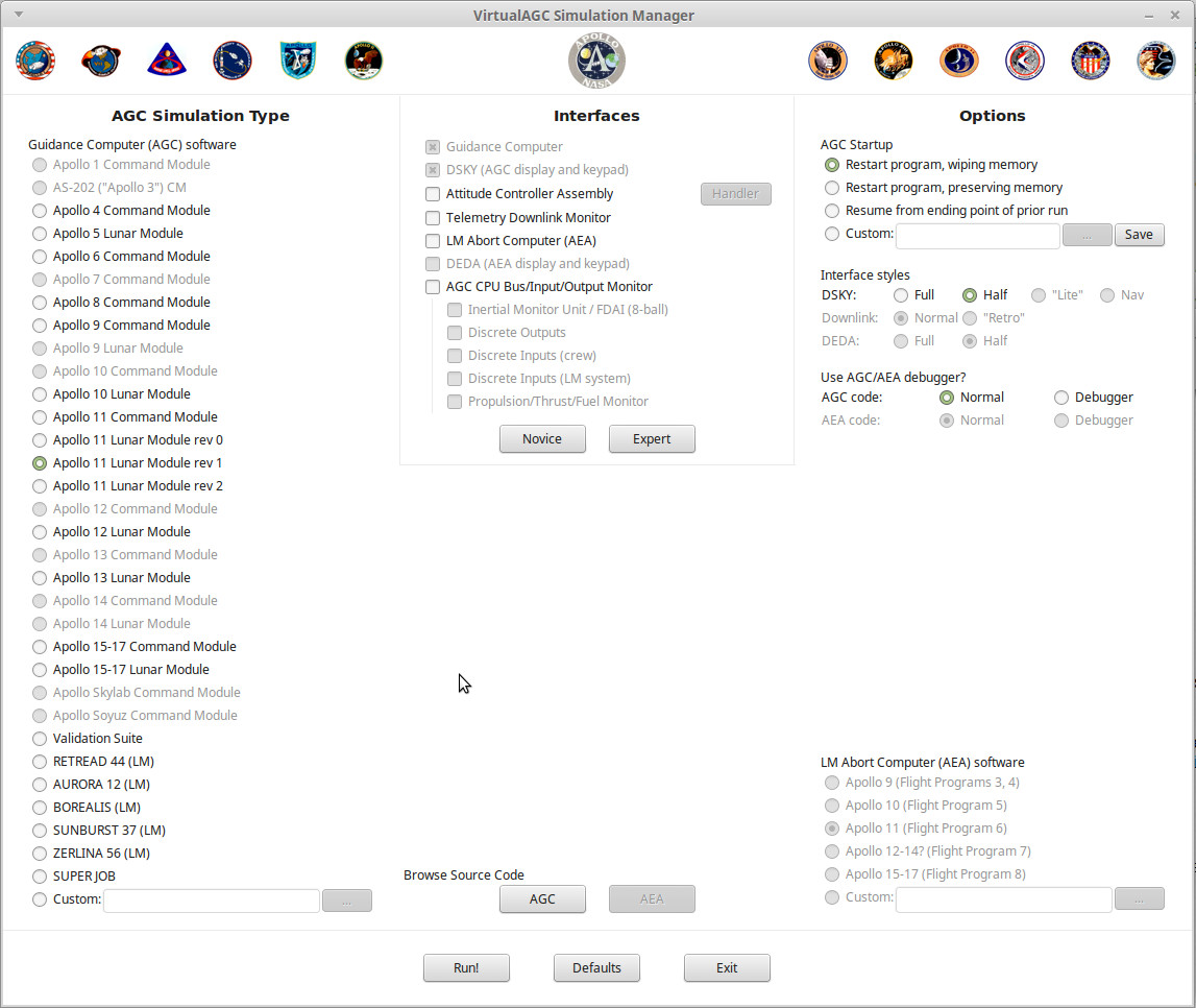 Screenshot of
VirtualAGC program.